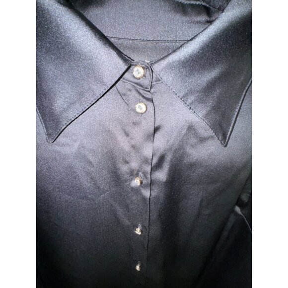 Fashion Nova Black Satin Long Sleeve Button-Up Blouse XL Goth Vampire Victorian - Picture 4 of 7